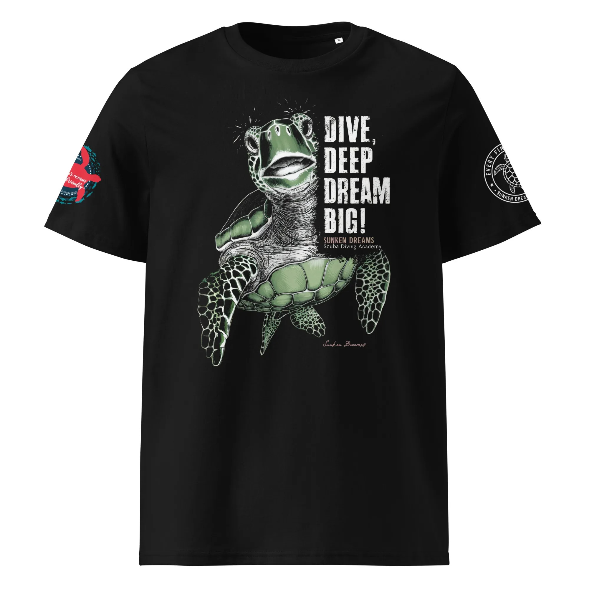 Dive Deep Dream Big Sea Turtle Diving Graphic Tee Cotton Mens Womens T-Shirt Outdoor Casual Top