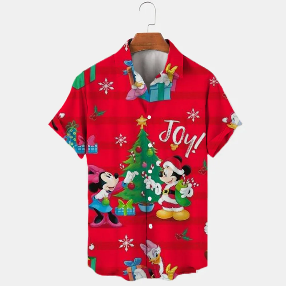 Camiseta de manga corta con solapa para hombre, Camisa ajustada de estilo Harajuku, con estampado 3D de Stitch y Mickey de Disney, nueva Navidad, Y2K