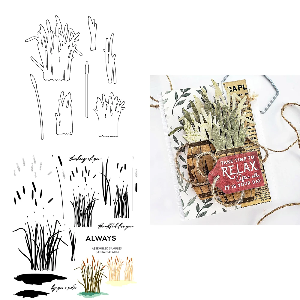 Captivating Cattails Clear Stamp and Cutting Dies Set for DIY Scrapbooking Decoration Album Paper Card Craft Making Template