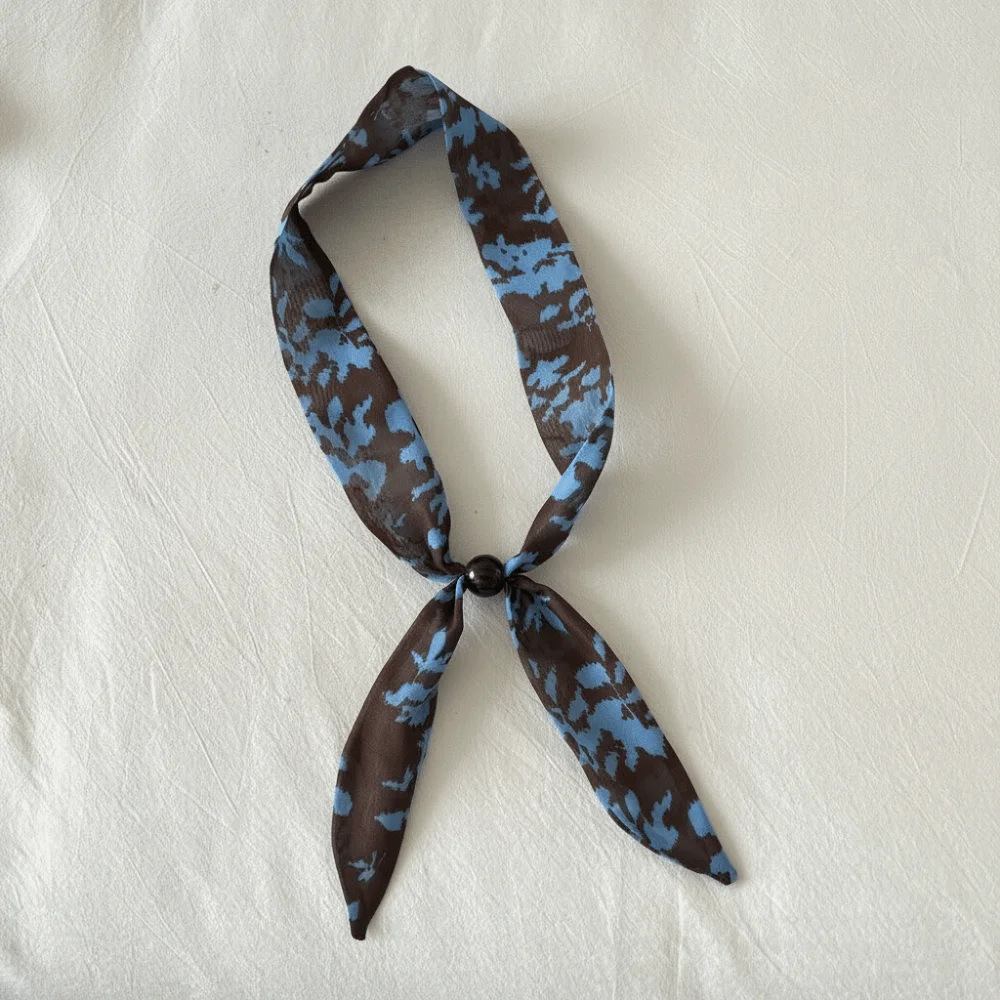 New Vintage Thin Polka Dot Neckerchief Beads Pearl Choker Scarf Elegant Adjustable Silk Scarf Necklace Hair Ties