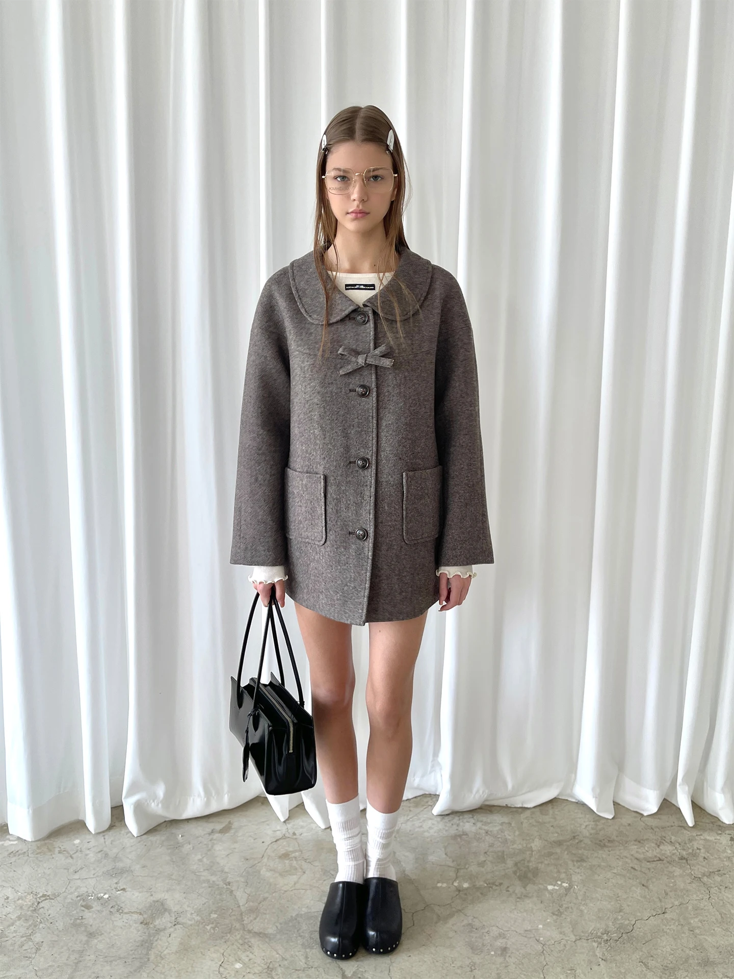 

Длинное пальто из смесовой шерсти цвета ай-блю с воротником-стойкой и декоративным узлом, повседневное, молодежное, зимнее, модное, для электронной коммерции