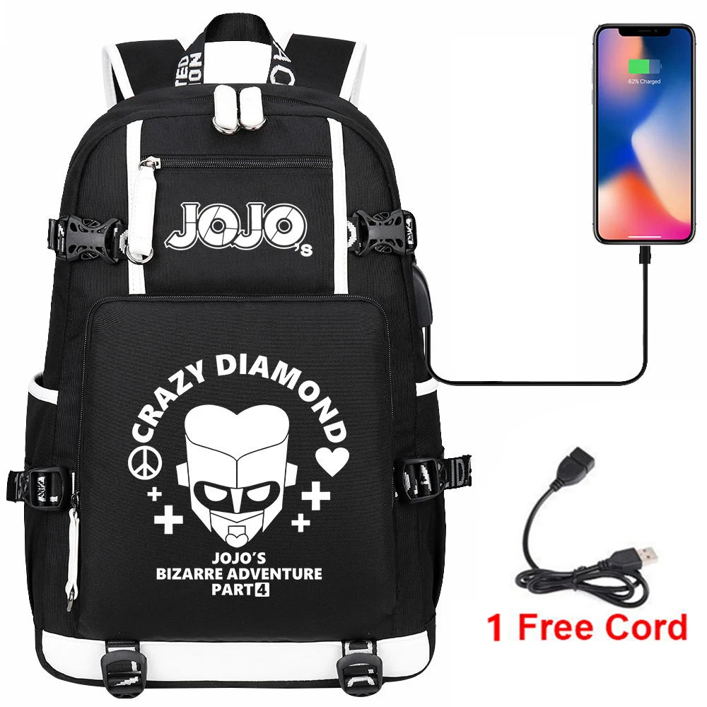 Jojo Bizarre Adventure Backpack with USB Charging Port Kids Anime Bookbag Men\'s School Bag Mochila