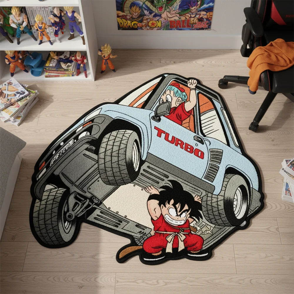 Dragon Ball Z Bulma & Goku Turbo Car Anime Area Rug - 3D Print Soft Anti-Slip Floor Mat for Gaming Room Bedroom Decor