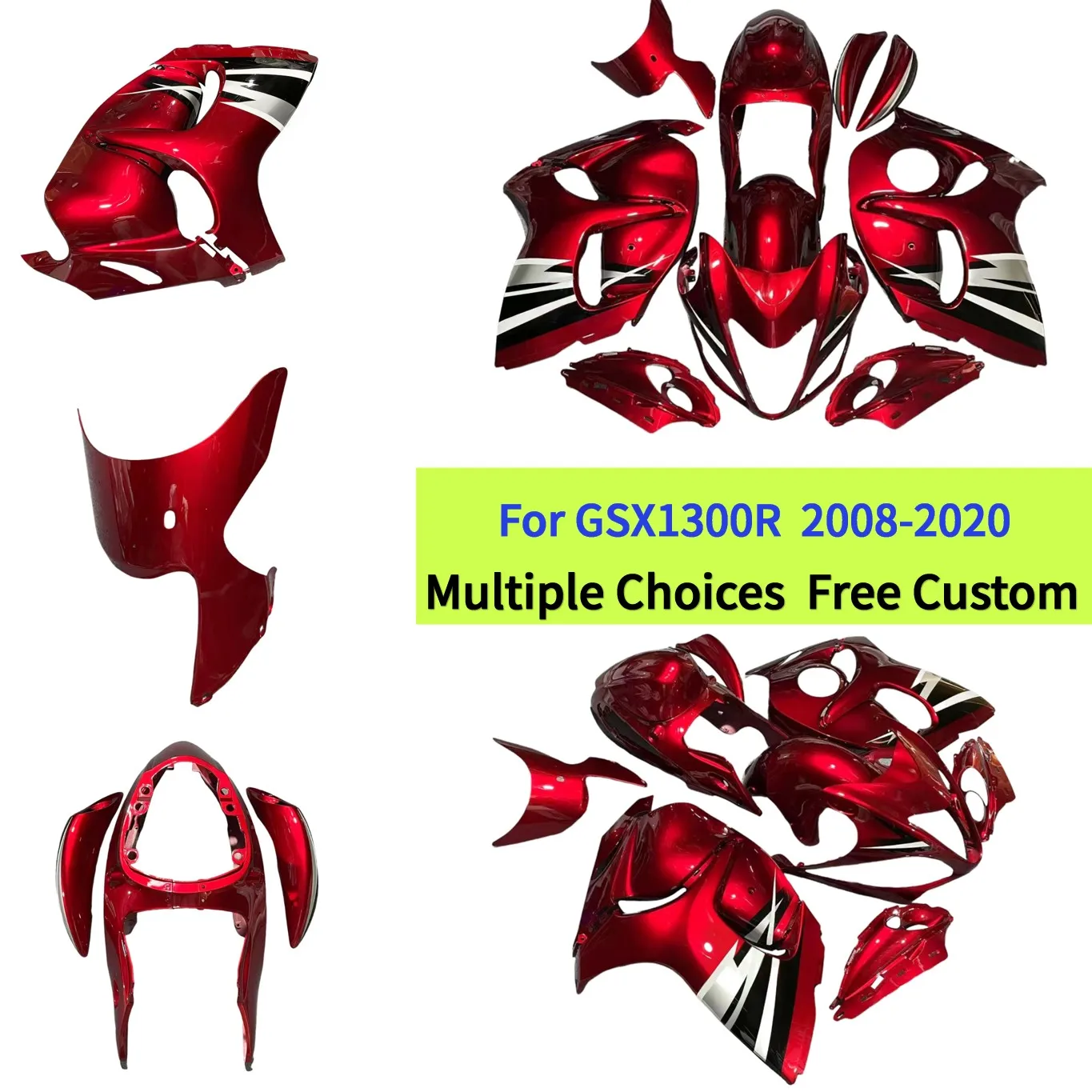 

Racing Style Motorcycle Fairing Kit For Suzuki GSXR 1300 Hayabusa 2008-2020 Cherry Red ABS Plastic Injection Bodyworks Panels