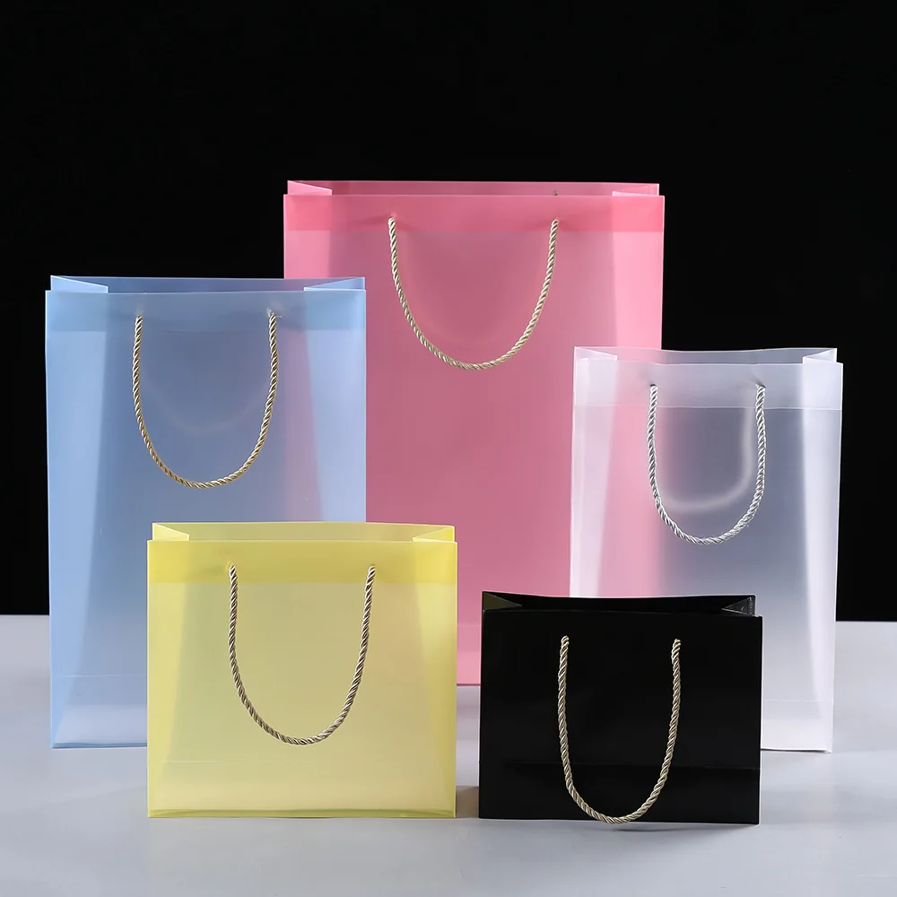 Plastic Gift Bag with Handle, Frosted Transparent PP Bags, Wedding Shopping, Clothes Packaging, PVC Bag with Handle,10Pcs
