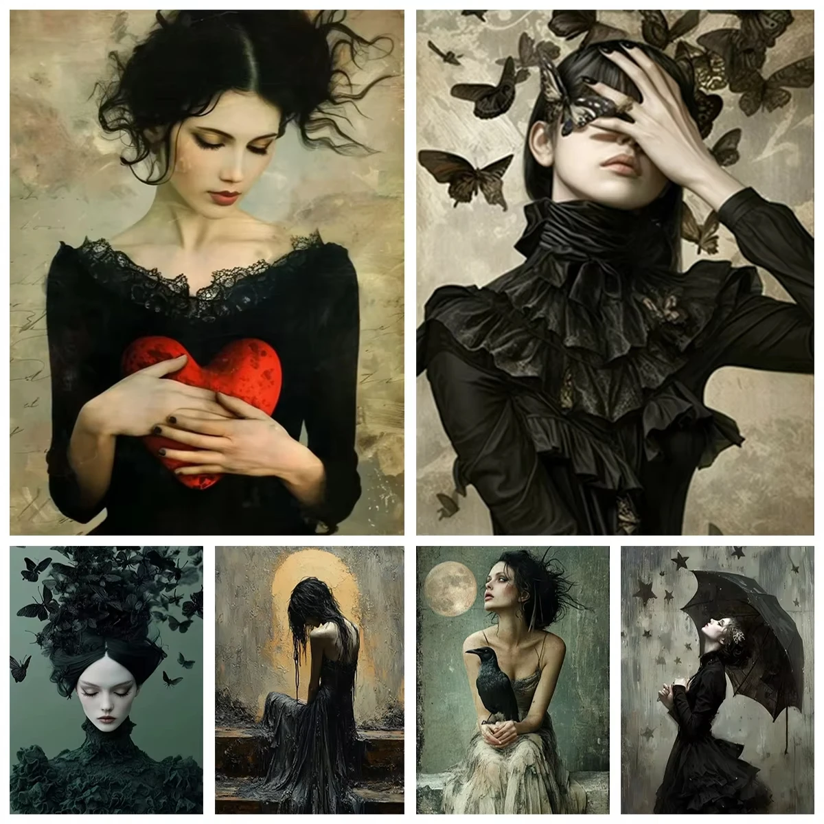 Dark Style Girl Oil Painting By Numbers: Gothic Portrait Art, Hand-painted Canvas, Home Wall Decor Gift Set