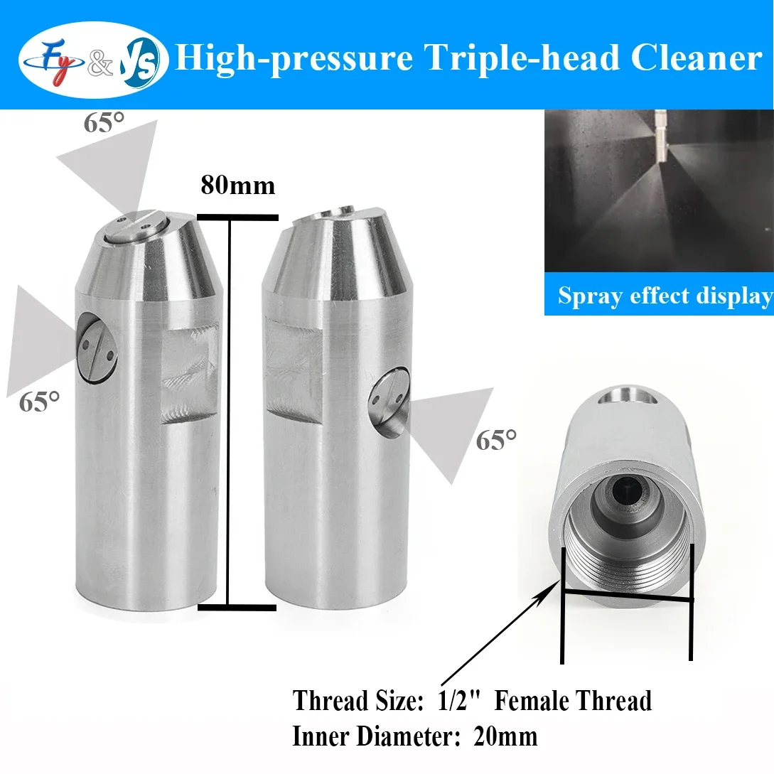 High-pressure Triple-head Cleaner Tank Washing Nozzle Industrial Cleaning Male and Female 1/2