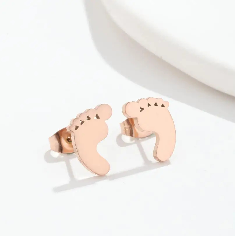 Mini Foot Footprints Piercings For Ears Golden Stainless Steel Ear Piercing Stud Earrings Korean Fashion Earrings Trend 2023