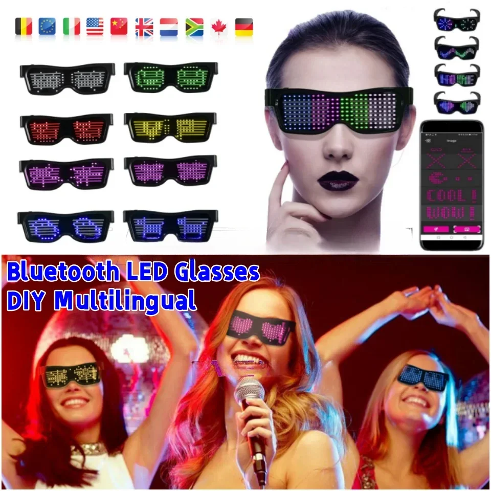 Multilingual LED Glasses DIY Text Graffiti RGBW/RED/Green Color Bluetooth  for Christmas Party Rave Music Festival Glow Glasses