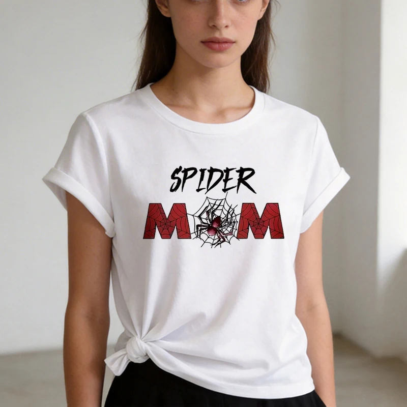 Lustiges Spinnenmama-Print Grafik-T-Shirt für Damen, Frühling-Sommer Rundhals Kurzarm T-Shirt, Vintage Tees Tops Kleidung