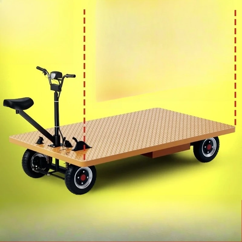 Electric flatbed truck pulling cargo load four-wheeled warehouse transporter electric hand push stall truck