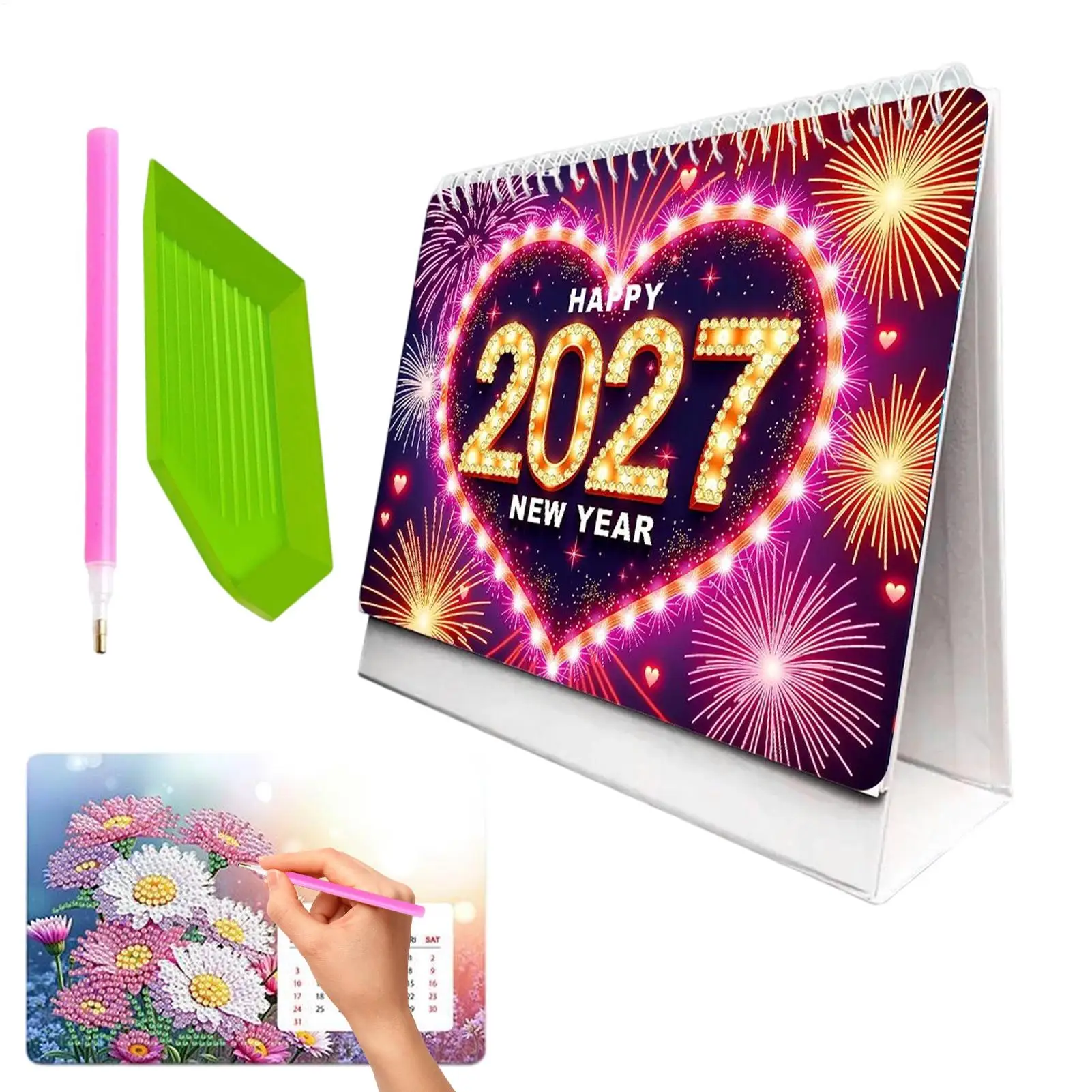 Diamond Handmade 1-12 Months Gem Art Calendar 2027 Monthly Creative Planner Gem Painting Calendars For Party Offices Home Room