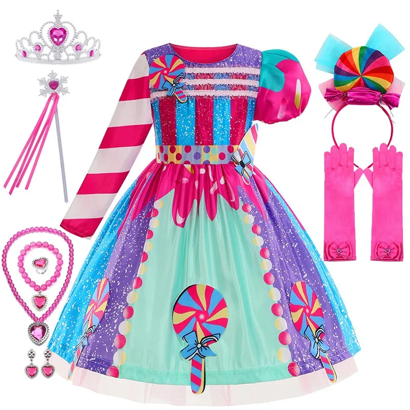 قوس قزح كاندي مصاصة زي للفتيات بوريم كرنفال فستان الفتيات الحلو ملابس الأميرة مهرجان حفلة الاطفال يتوهم زي 10T