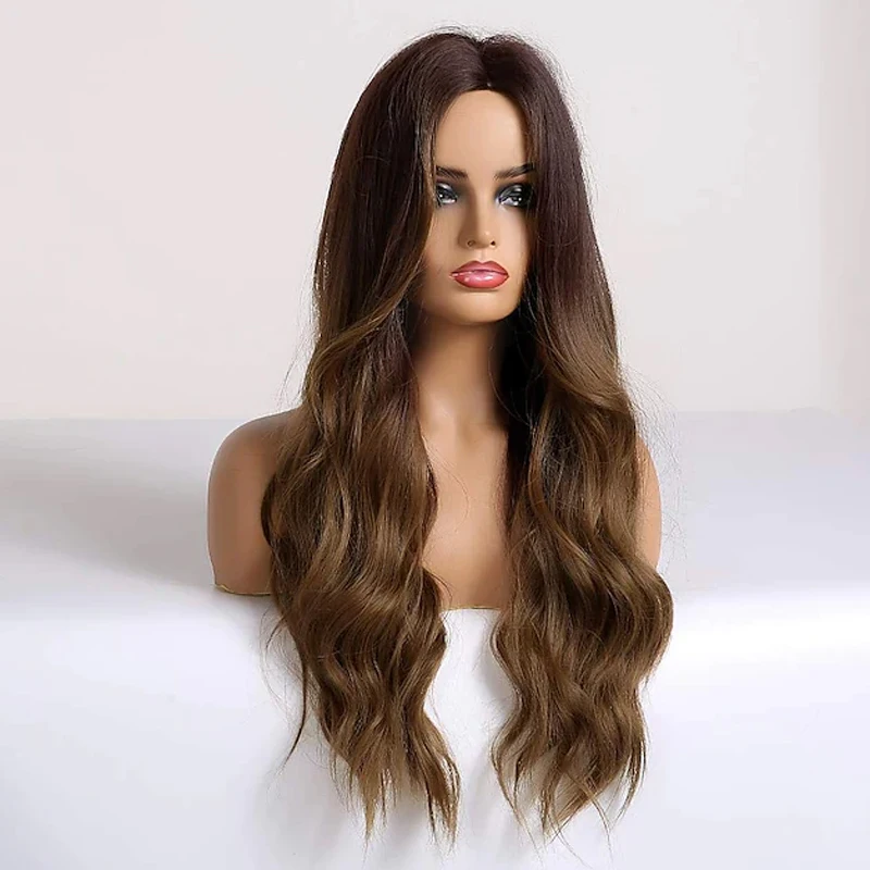 HAIRJOY Ombre Brown  Synthetic Hair Wigs for Women 26 Inch  Long  Wave Middle Part Hair Wig