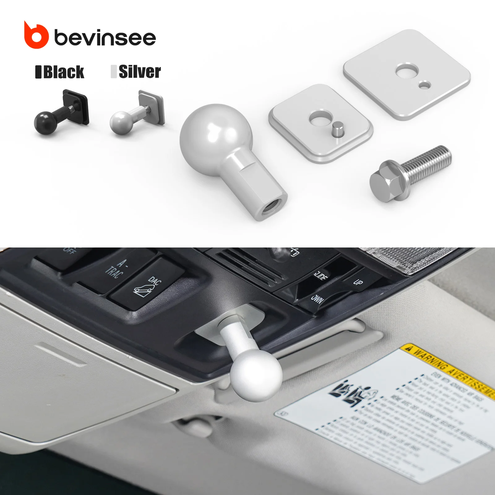 

BEVINSEE Overhead Console Ball Mount Adapter for Toyota 4Runner 2010-2024 Billet Aluminum Replace 86750-35010