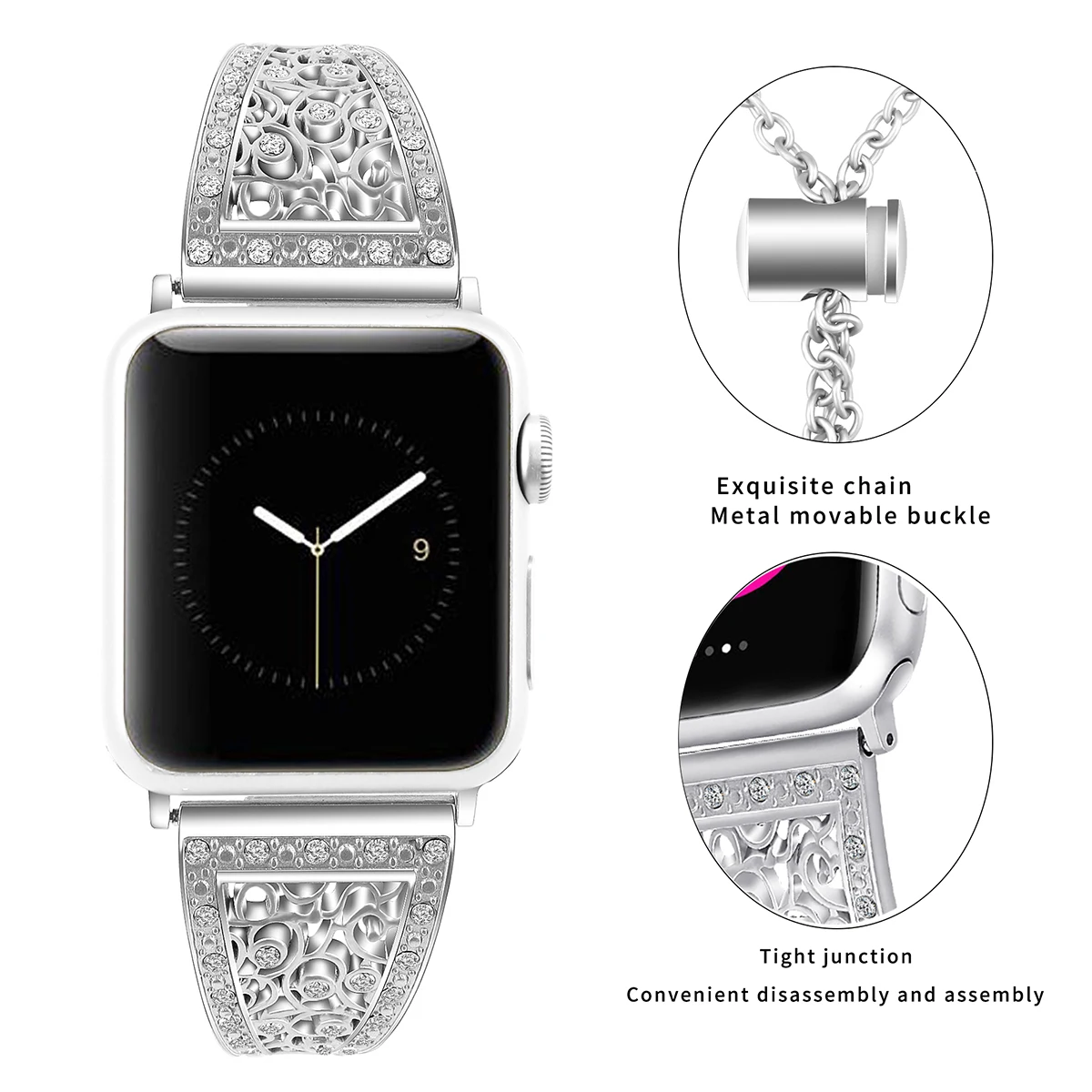Bling bandas de metal compatível com a apple assistir banda iwatch se série 7 6 5 43 2 1 elegante jóias pulseira de diamante