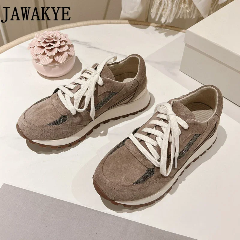 

zapatillas deportivas mujer Real Suede Leather Female Sneakers Lace Up Casual Woman's Walking Shoes Tenis Feminino