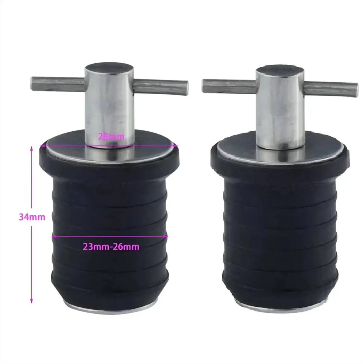 MALL 2pcs Stainless Steel 304 and Rubber T-Handle Twist Type Drain Plug for 1in 25MM Drain Hole on Marine Boat Yacht Transom