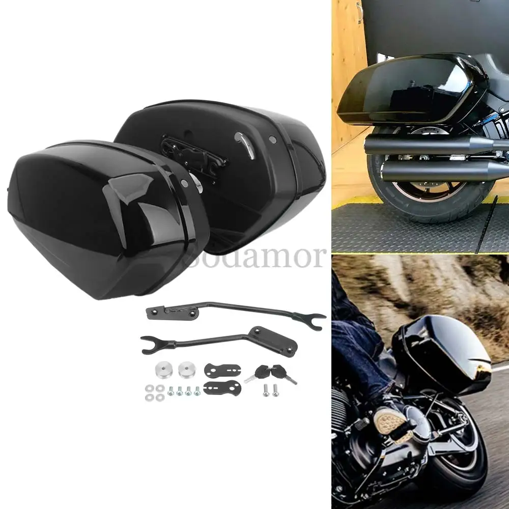 Motorcycle Removable Side Hard Saddle Bags Trunk For Harley Low Rider ST FXLRST S FXLRS 2018-2024 Vivid Black 1 Pair