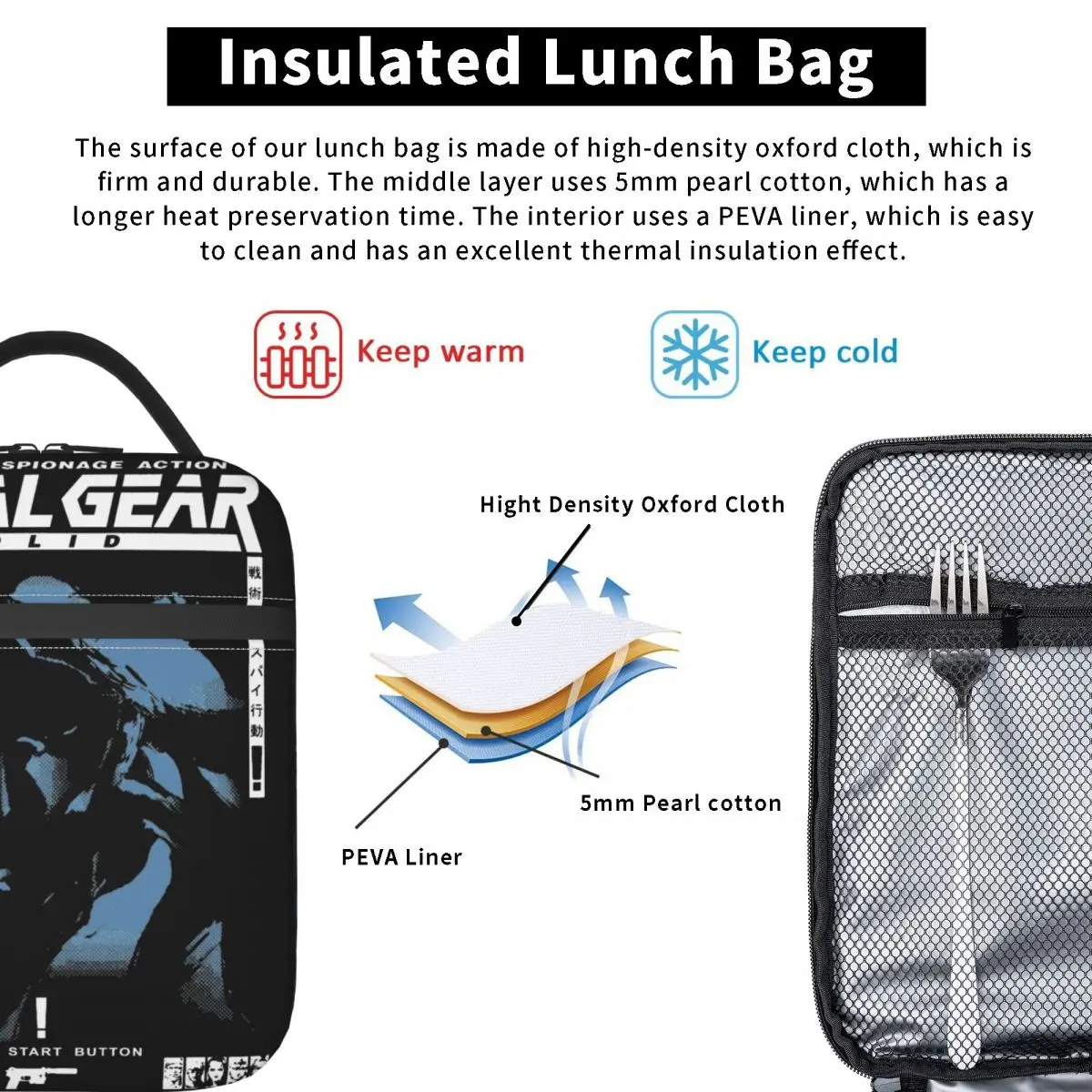 MGS1 ميتال جير الأفعى حقيبة الغداء للفتيات نزهة المحمولة سستة حقيبة للحفاظ على البرودة أكسفورد مصمم حقائب اليد الحرارية