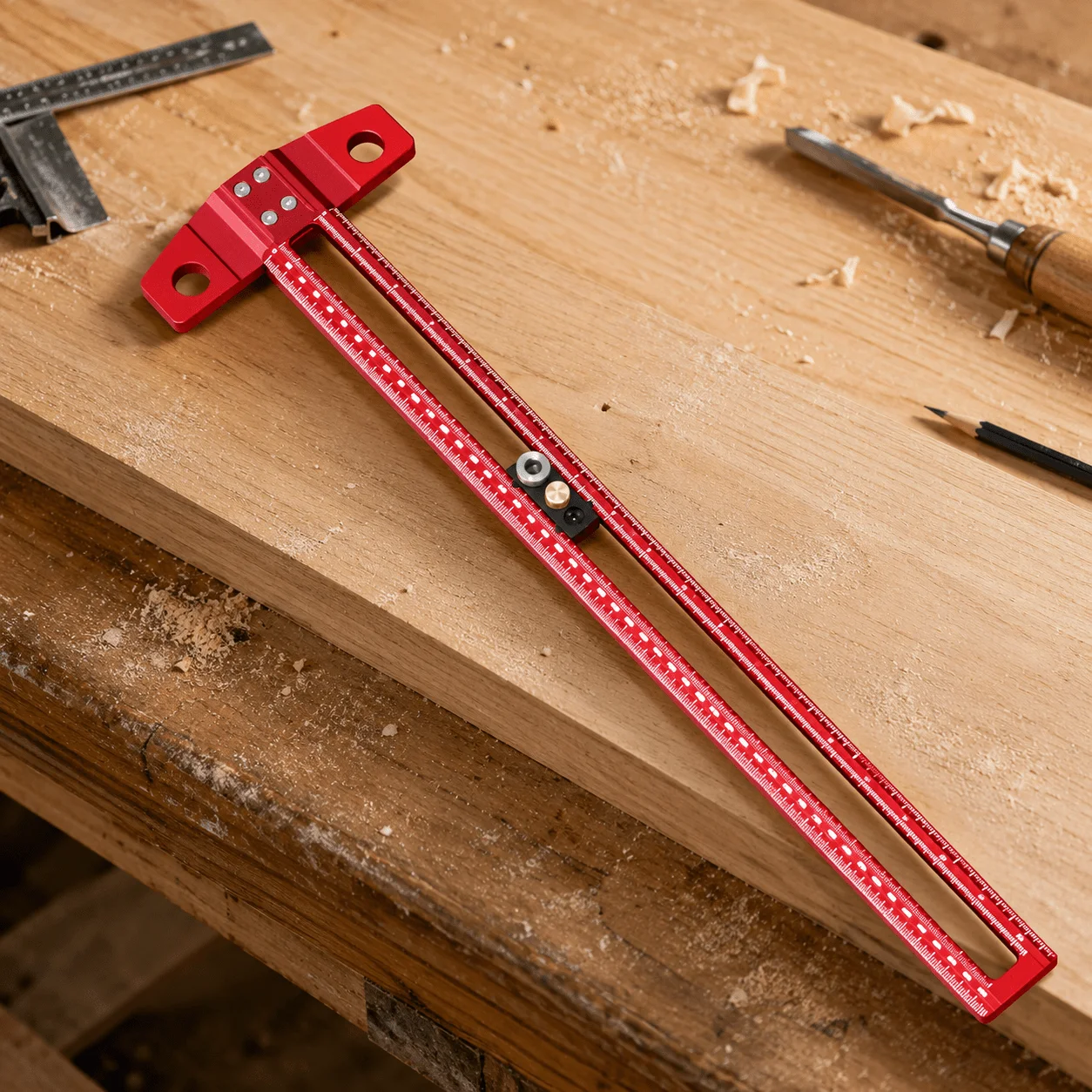 500mm Drilling Positioning Scoring Ruler Adjustable Hollow-out T Square Scriber Marking Gauge Woodworking Tool