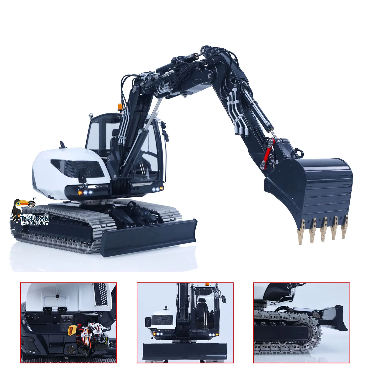 LESU 1/14 MC15 RC Hydraulic Excavators Metal CNC Shell 4 Arms 9 Ways Valve Dual Pumps Light Sound System Remote Control Digger