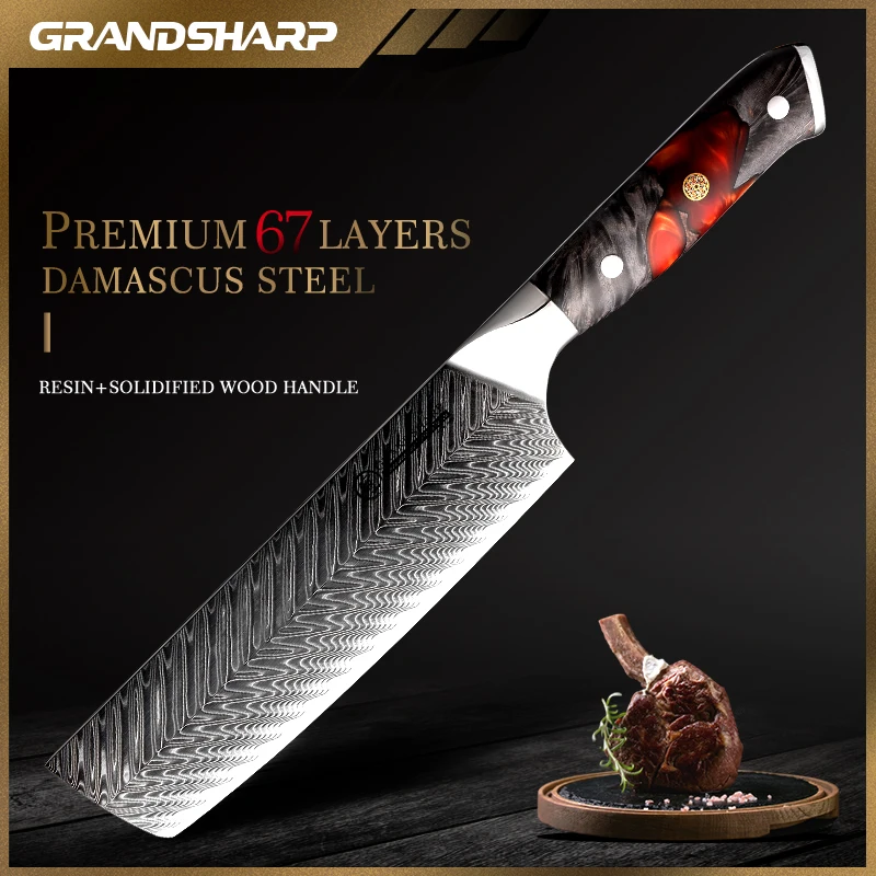 

Grandsharp AUS-10 Steel Kitchen 7''Nakiri Knife Japanese Stainless Steel Kitchen Knives Meat Fish Vegetable Fruit Chopping Tool