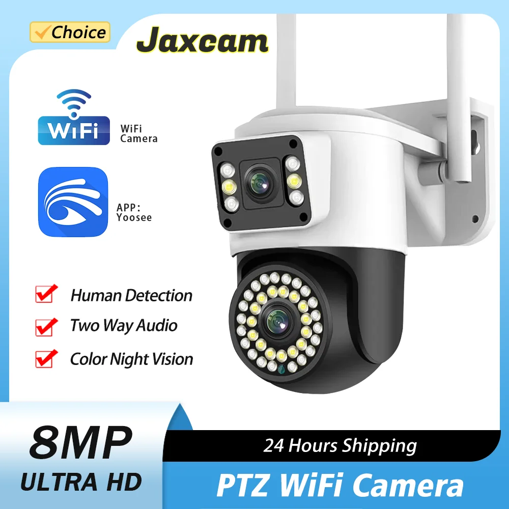 

8MP 4K HD Camera Outdoor WiFi Dual Lens Dual Screen PTZ IP Camera 4MP Human Detection CCTV Security Video Surveillance YOOSEE