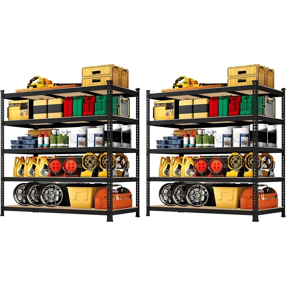 

5-Shelf Heavy-Duty Metal Storage Rack, 48W x 24D x 72H, Adjustable, Ideal for Garage, Pantry, Office, Kitchen, Black