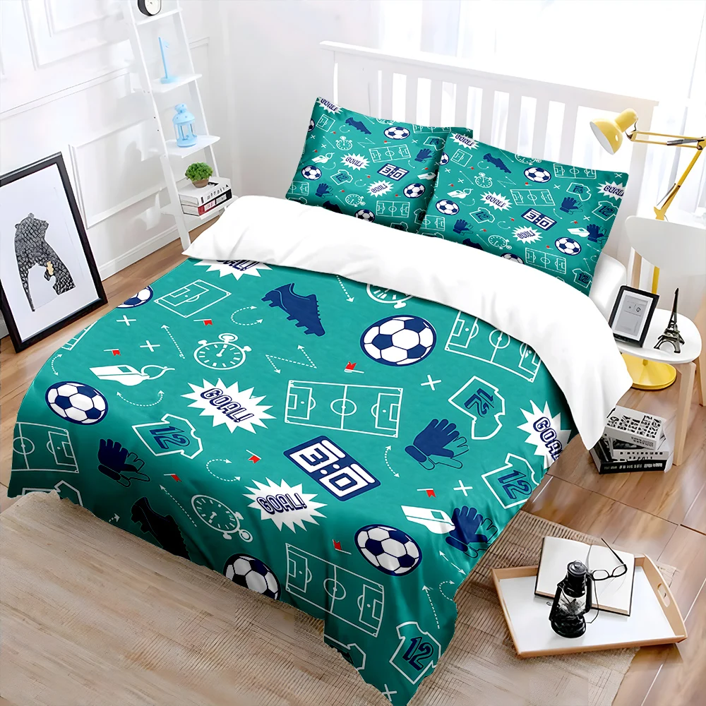 Football Elements Pattern Bedding Set for Kids Luxury Gift 3pcs Digital Print Comforter Set Soft Comfortable Breathable
