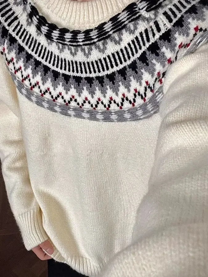 

Мужской зимний свитер свободного кроя с круглым вырезом, мягкий и уютный, повседневный, удобный, легко надеваемый, с длинными рукавами, с геометрическим узором