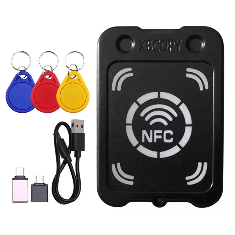 

ABKQ-RFID Smart Chip Card Reader Copier +3XCUID Keychain Encryption Key Reader IC 13.56Mhz RFID Token Clone Duplicator