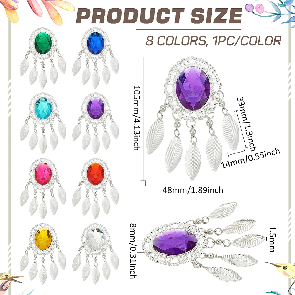 8 Pcs Acrylic Rhinestone Metal Patches 8 Colors Acrylic Metal Patches Three-Dimensional Oval with Silver Leaf Charms