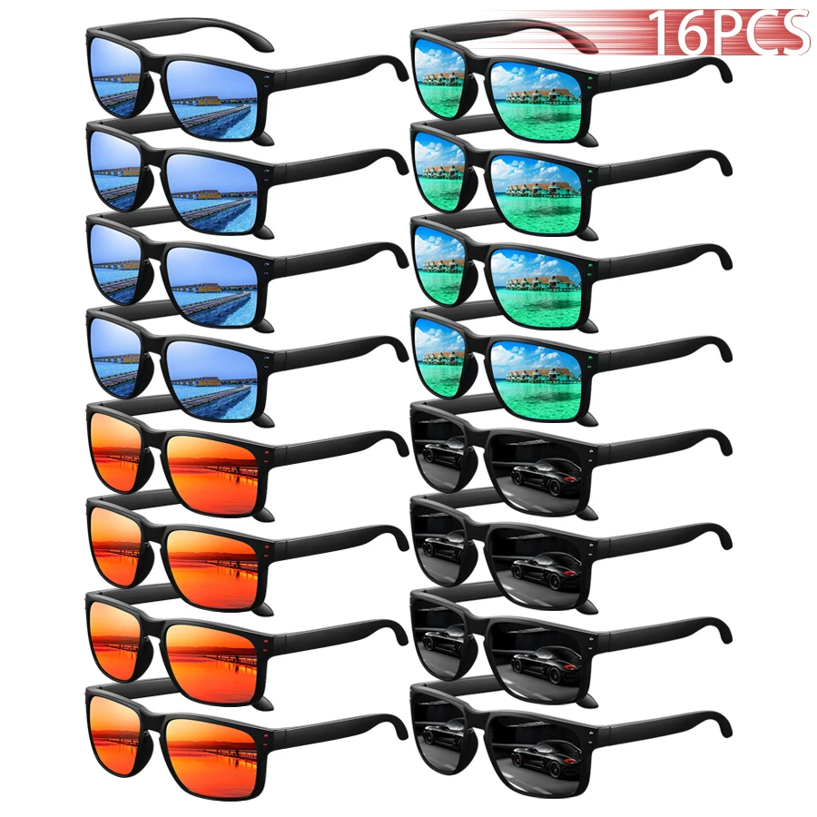 

16 PCS Fashion Vintage Unisex Square Frame Sunglasses Men Women Fishing Driving Luxury Brand Designer Sun Glasses UV400 Eyewear