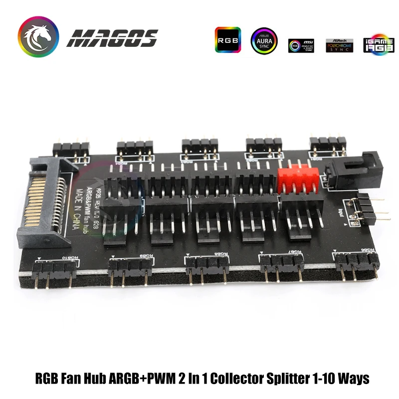 RGB 팬 허브 ARGB + PWM 2 in 1 분배기, 1-10 방식 컬렉터 지원 MB 5V 3핀 AURA SYNC, 컴퓨터 케이스 LED RGB 스트립 및 팬용