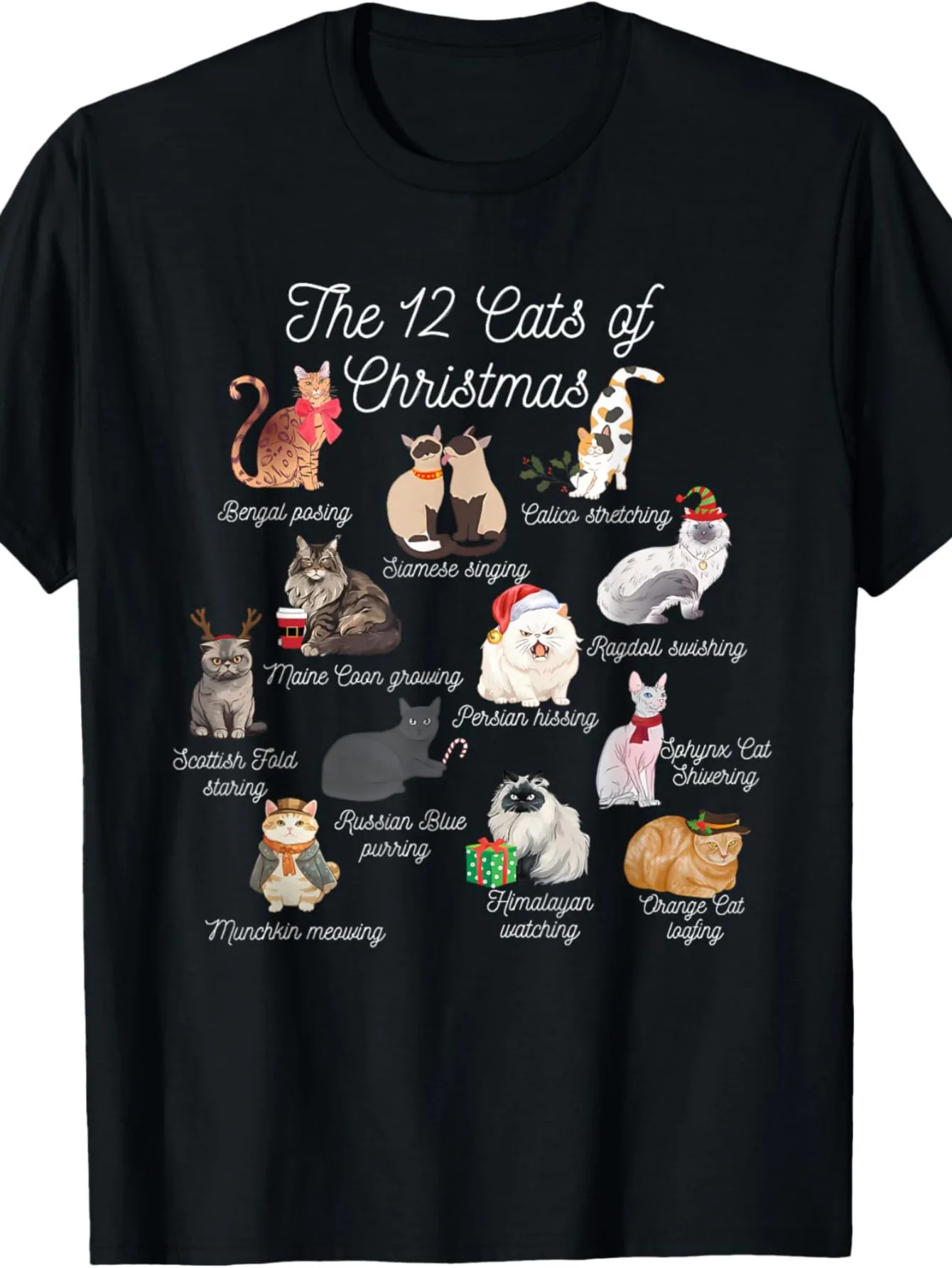 

The 12 Cats of Christmas Kitten Lover Funny Cat Mom Cat Dad T-Shirt Oversized T Shirt