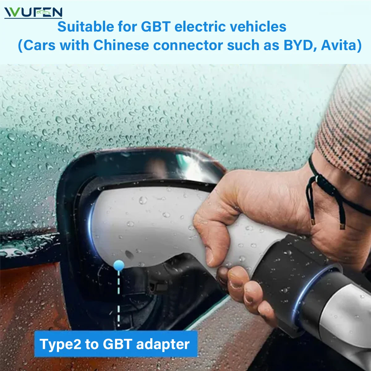 WUFEN 22KW/7KW IEC62196 نوع 2 إلى GBT EV محول شحن محول 220 فولت/380 فولت 32A 1P/3P Type2 GB/T شاحن محول محول