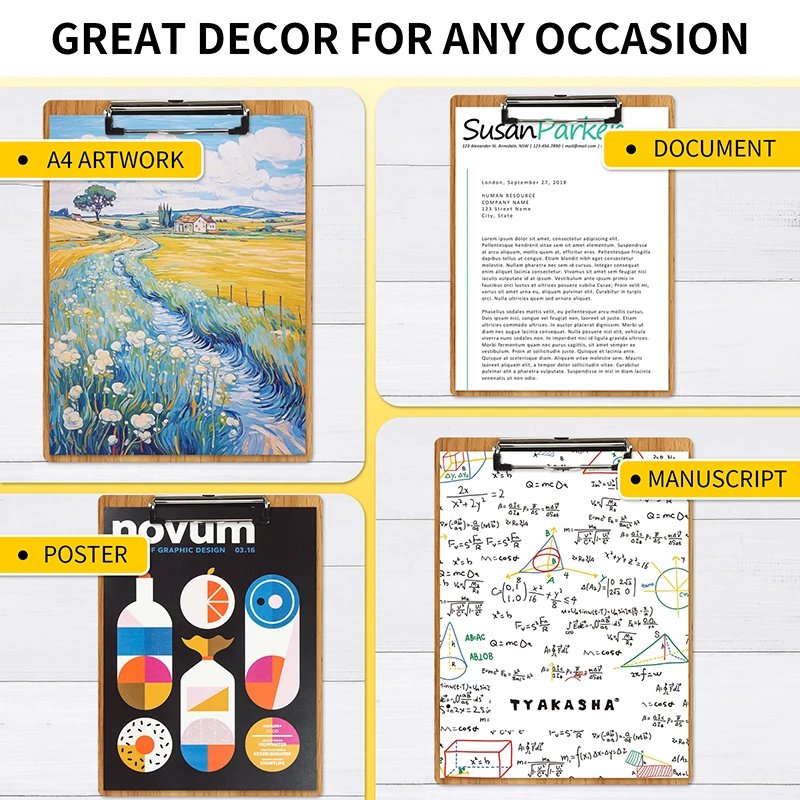 حافظة لوح خشبي من HUAJIE، لوح كتابة ورسم من الخشب الصلب بحجم A4 مع مشبك عالي التحمل