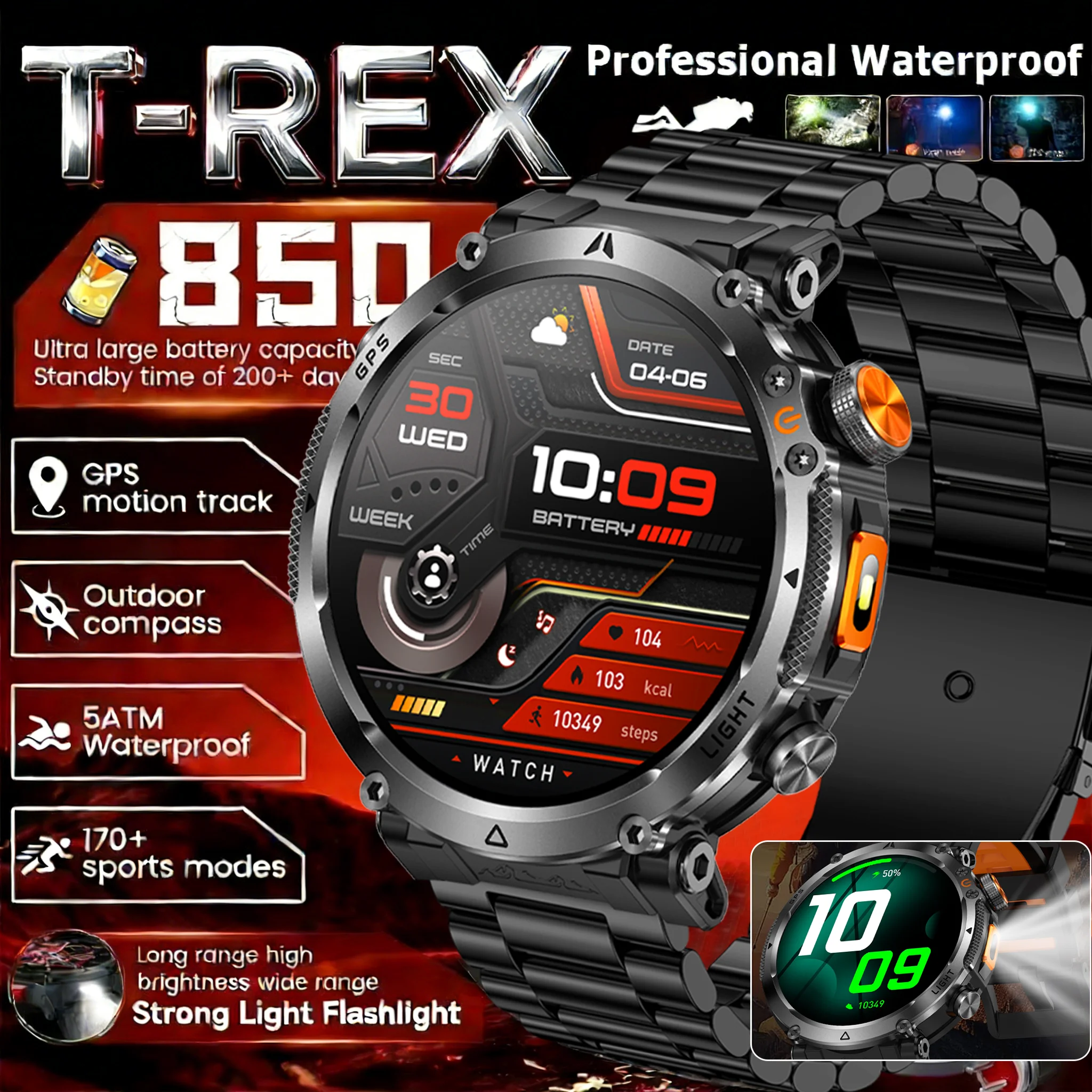 Military Grade Smart Watch Men GPS Compass Altimeter Clock 1.7