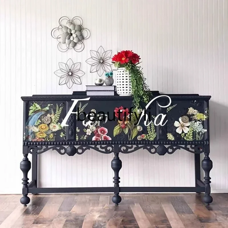 

zzqFrench retro style solid wood dining side cabinet neoclassical entrance carved hand-painted decorative locker