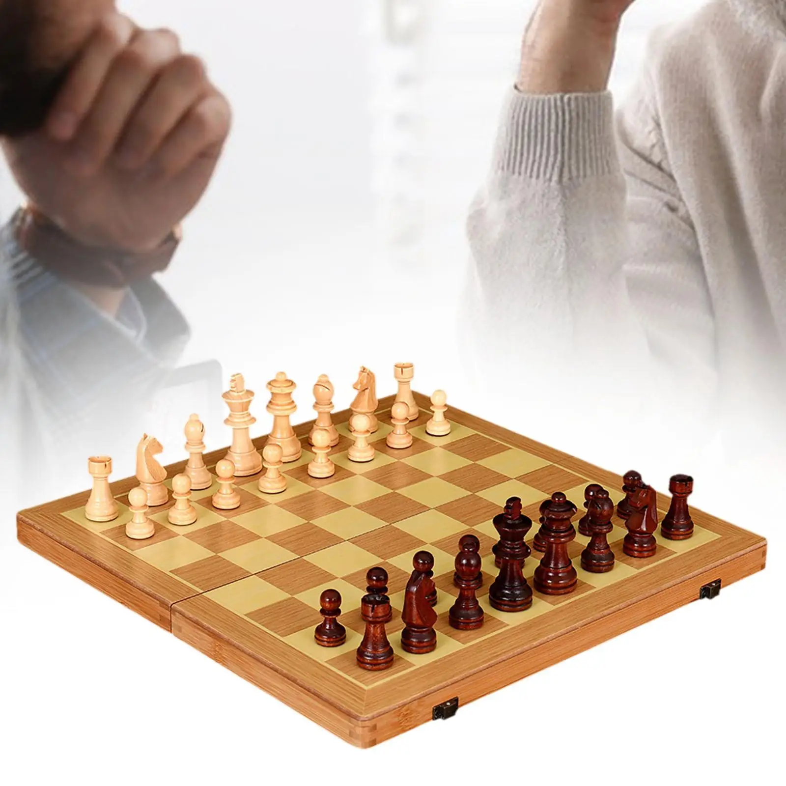 Jeu d'échecs en bois, échecs pliants en bois, ensembles 2 en 1, planche pliante, compétences cognitives pliables, jeu d'échecs pour débutants pour enfants âgés de 8 ans et plus