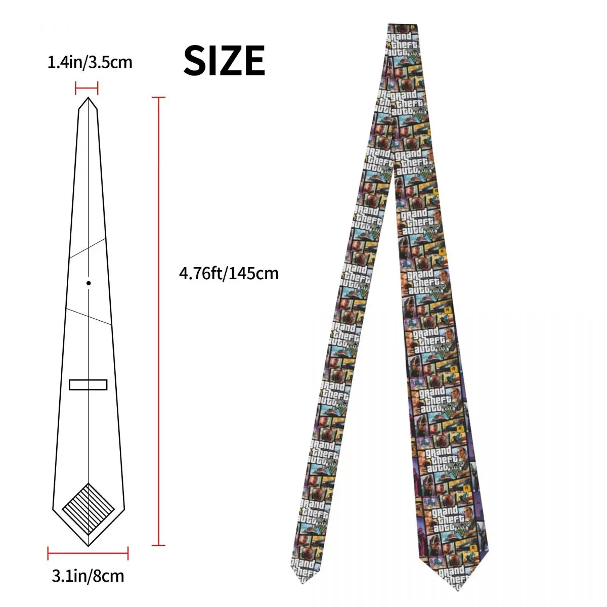 Classic GTA Grand Theft Auto Neck Ties Men's Custom Silk Video Game Neckties for Office Gravatas