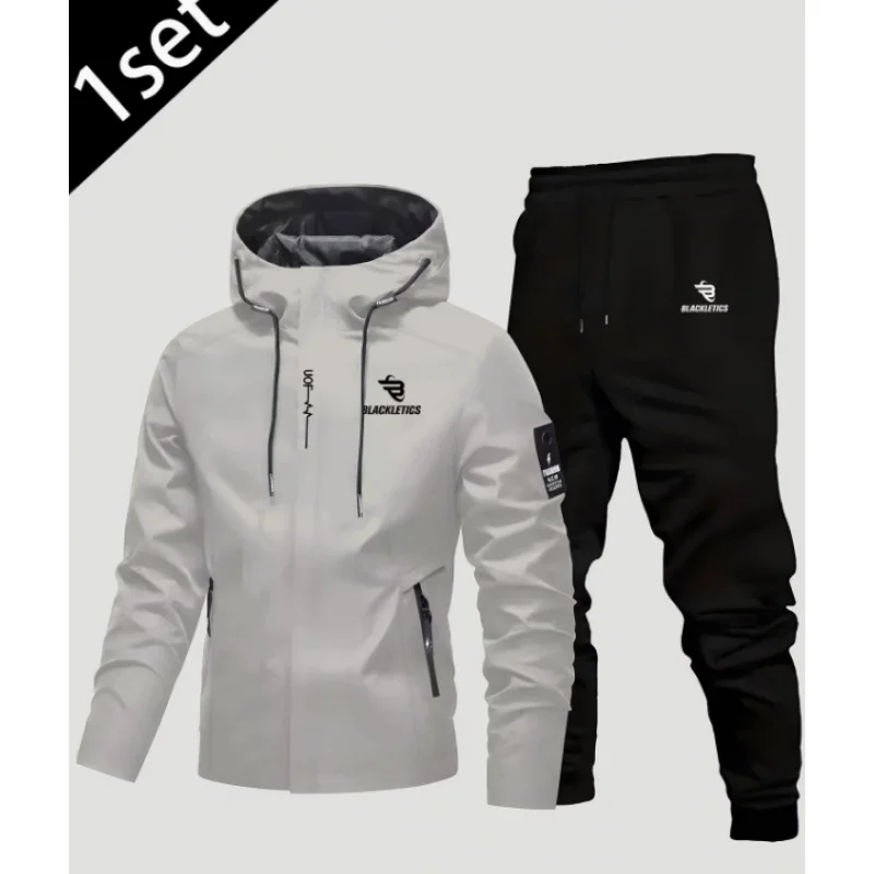 Men's casual outdoor sport set - printed hooded jacket and pants, regular fit, suitable for autumn and winter wear