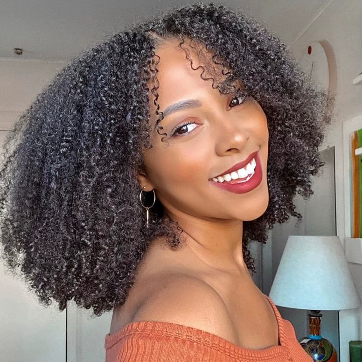 200 Density Afro Kinky Curly V Part Wigs Human Hair No Leave Out Kinky Curly V Part Wig For Black Women No Glue Clip In Half Wig