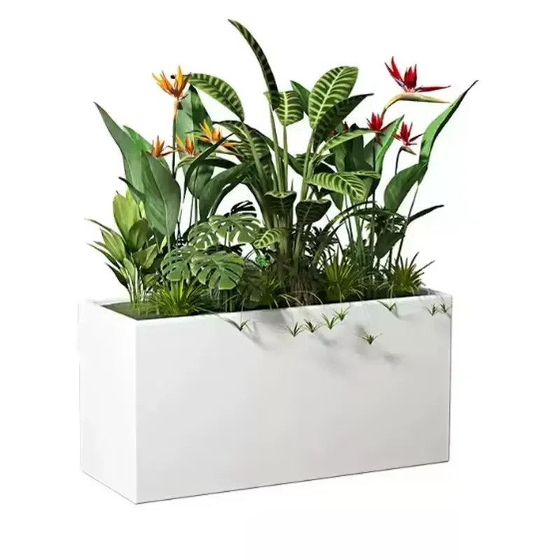 for Modern Cute Square Black White Stainless Steel Flower Pots with Drainage Hole for Floor Hanging Use Indoor Outdoor Eco