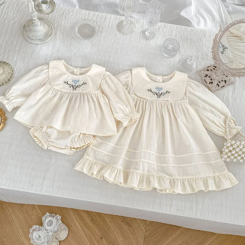 2024 nuove neonate autunnali vestono a maniche lunghe in cotone ricamo neonata abbigliamento vestito sorella vestiti bambini abiti da principessa