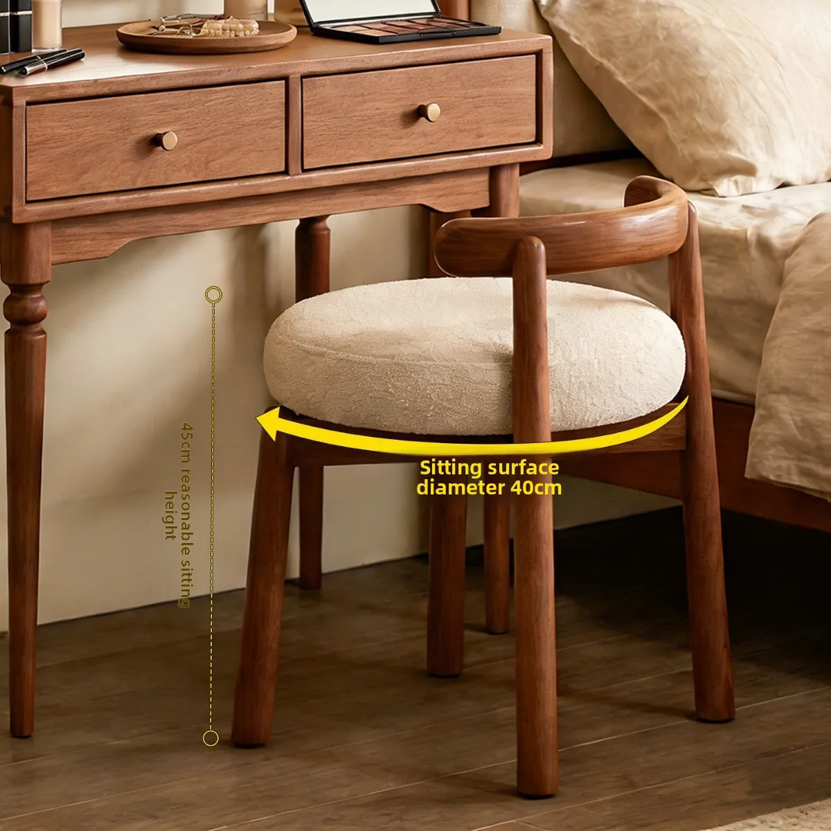 Simple solid wood rotating dressing stool, solid wood leisure dining chair, light luxury dressing chair, soft bag antique chair view 4