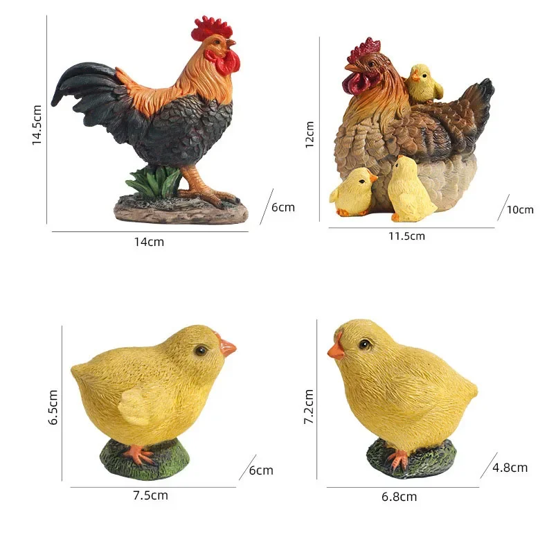 Mini Good Luck Simulated Rooster Hen Chickens Resin Figurines Garden Pastoral Home Decor Craft DIY Ornament