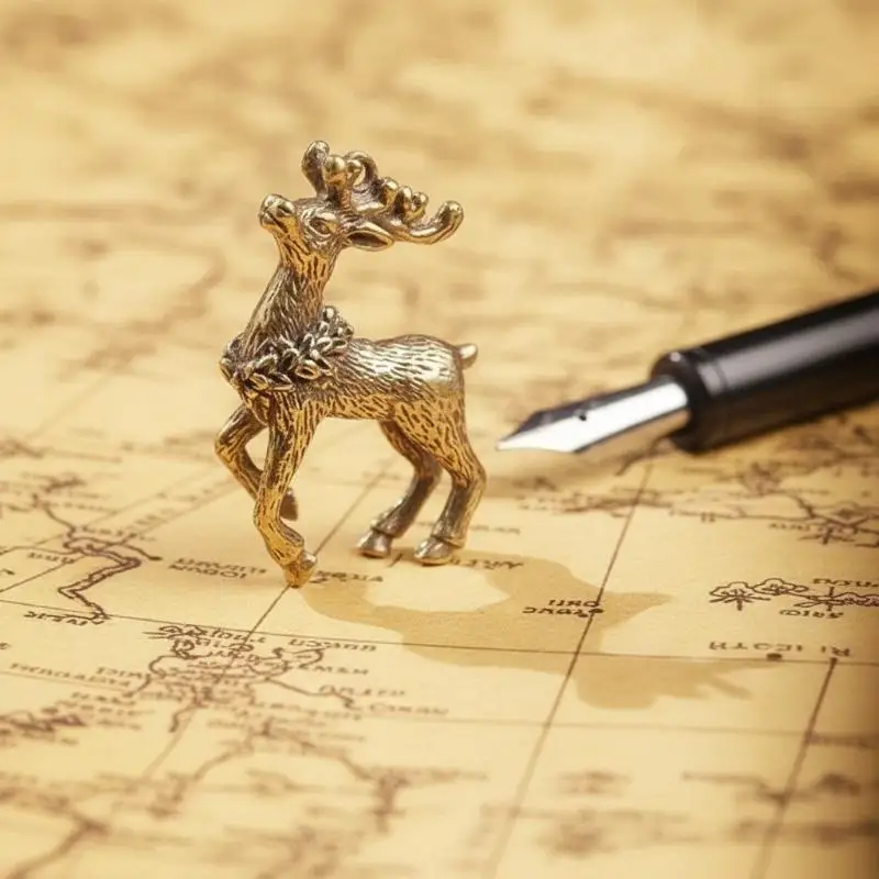 Solid Brass Sika Deer Figurine Lightweight Portable Ornament for Home Office Desktop Aesthetic Decoration