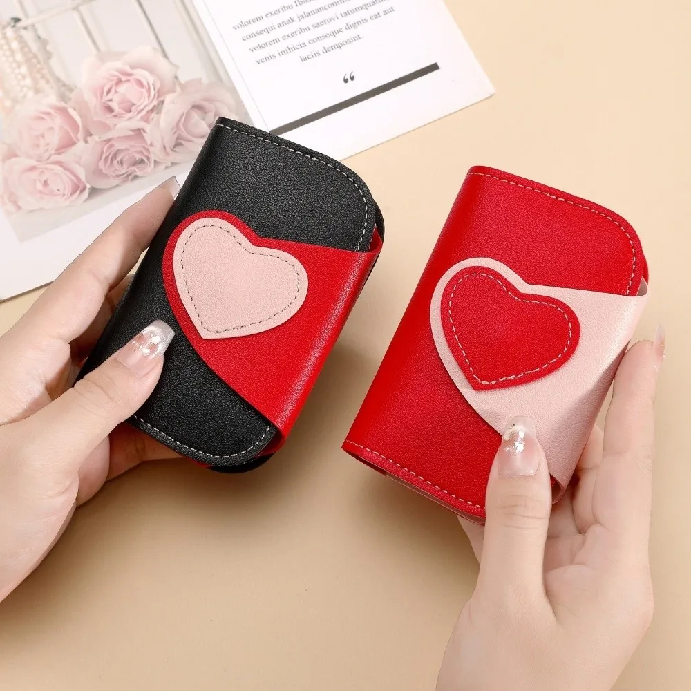 Cute PU Two-tone Key Case Mini Size Multi Slots Keychain Wallet Lightweight Multifunctional Card Holder Women